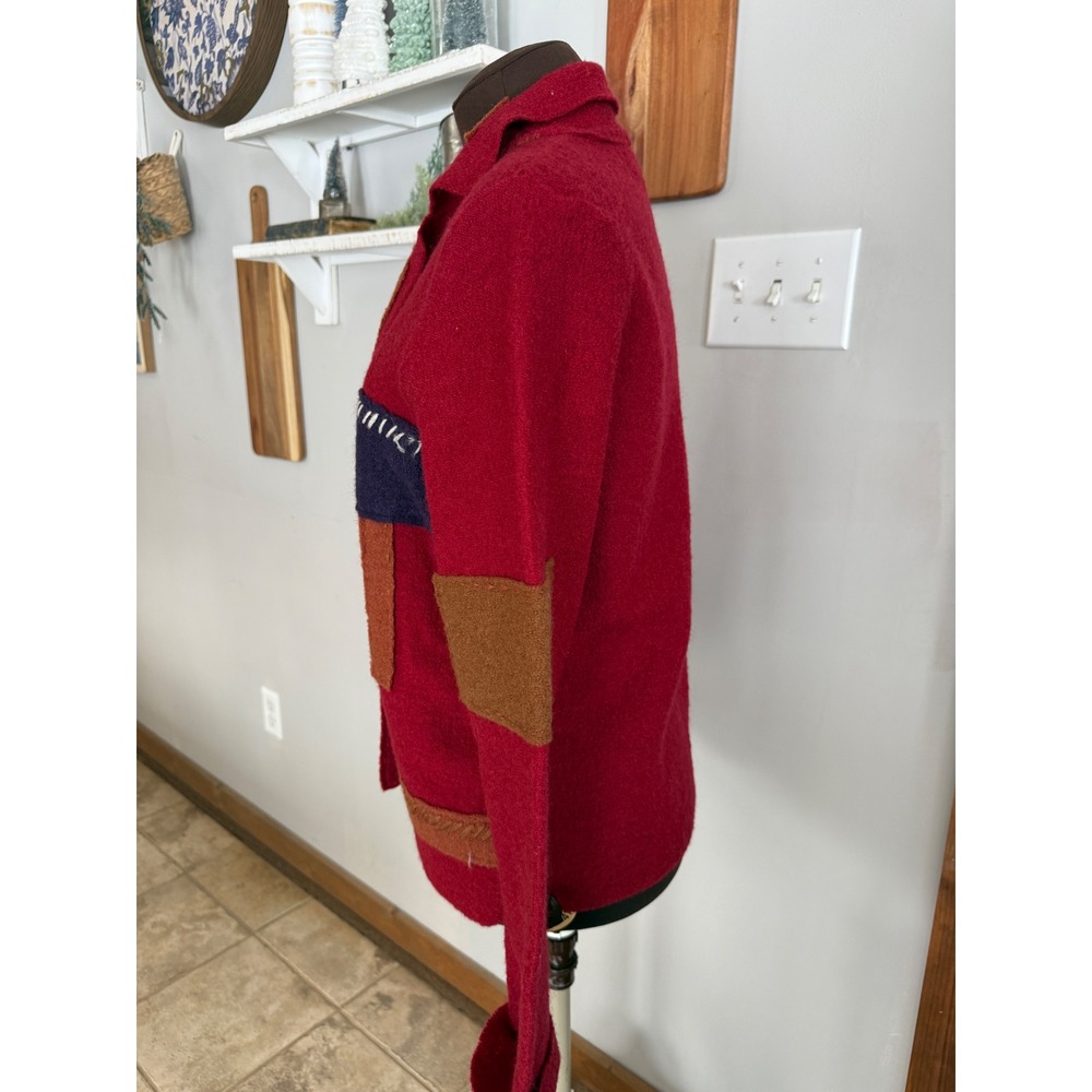 Christopher Banks Red Boiled Wool Patchwork Cardi… - image 3